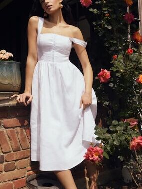 reformation tagliatelle linen dress white